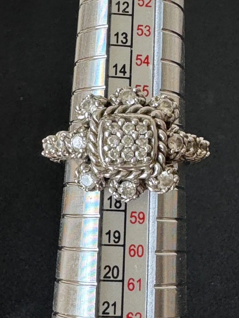 Judith Ripka 925 Sterling Silver CZ Square Cluster Cocktail Ring Size 8